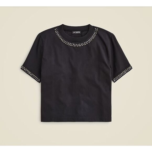 J. Crew Relaxed crystal-embellished cropped T-shirt in heavy jersey NWT - Picture 1 of 1